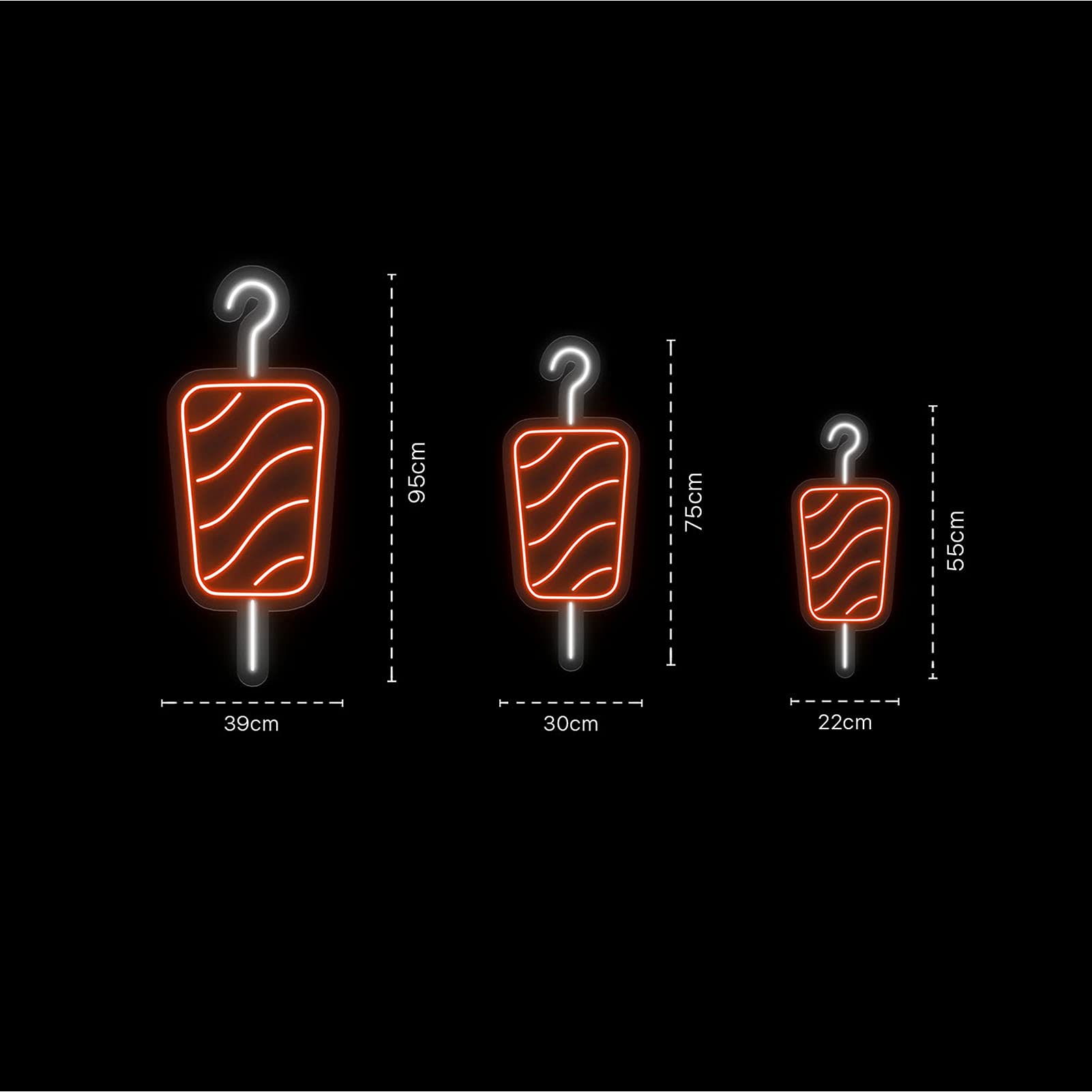 Neon Luces Pared Carteles Letrero Comida Restaurante Feliz -55cm - Personalizable - Multi modelos para elegir - Con Mando a la Distancia- Interior (Neón Carne Kebab)