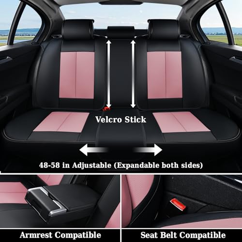 Image of Coverado Car Seat Covers, Back Seat Cover, Rear Car Seat Cover, 3-Pieces Waterproof Car Seat Cushion, Car Seat Protector, Faux Leather Seat Cover Seat Protector Universal Fit Most Cars, Black&Pink
