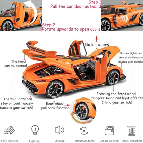 Image of Magicwand【Random Color Die-Cast 1:24 Scale Koenigsegg Jesko【Box Packed】 with 4 Openable Doors Working Steering,Lights & Music,with Smoke Function【Pack of 1】
