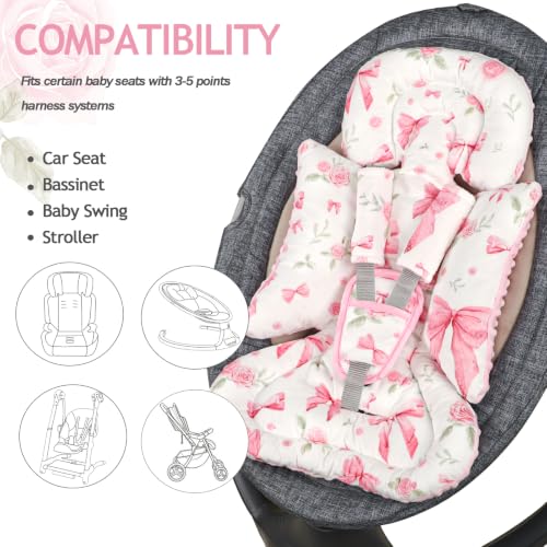 Image of Infant Car Seat Insert Boy Girl, 3 in 1 Newborn Carseat Insert with Strap Pads, Car Seat Head Support for Baby Strollers, Swings, and Bouncers, Comfortable and Machine Washable, Pink Rose