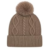 Touca Feminina de Inverno Forrada Peluciada com Pompom Gorro de Tricô Quentinho Touca de Frio Feminina Elegante Macia e Confortável (Marrom)