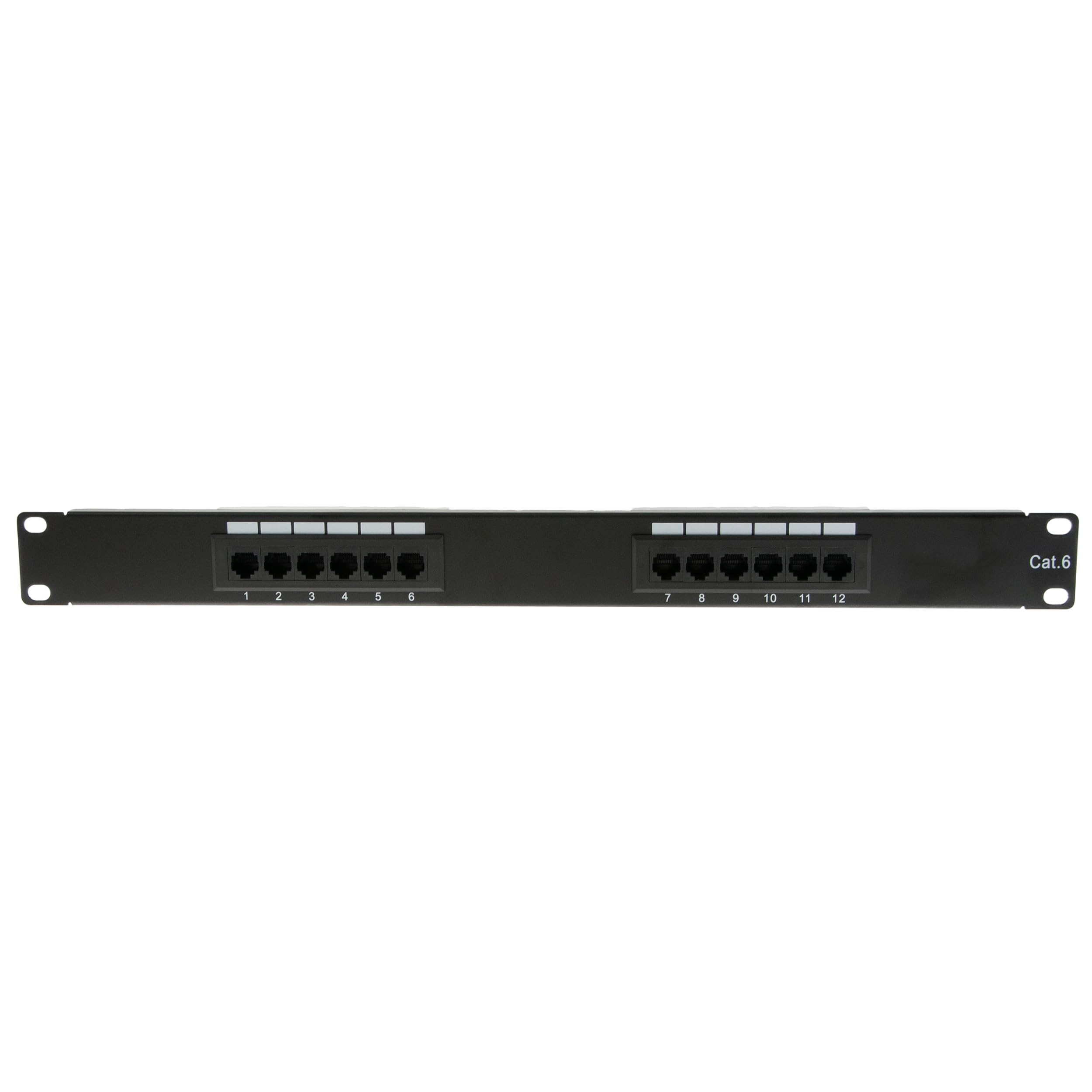 CableWholesale 12-portowy panel krosowy Cat6, 48.3 cm poziomy panel do montażu w szafie lub na ścianie, typ RJ45 Ethernet 110, kompatybilny z 568A/568B, 1U, czarny