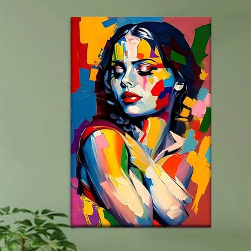 Tableau pour salon abstrait grand format avec portrait coloré - 5
