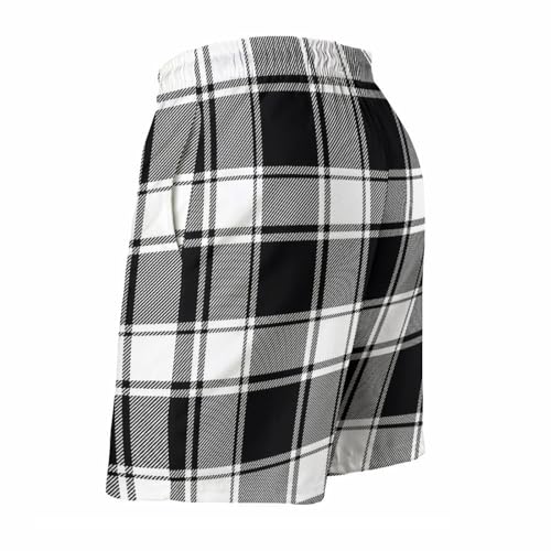 Buffalo Check Plaid White Black Print Mens Swim Trunks, Quick Dry Swim Shorts with Mesh Lining Swimwear Bathing Suits4