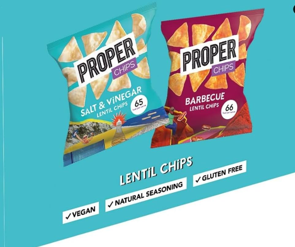 Wowboxme Full Box Properchip Lentil Crisps 24x20g Properchips (Salt & Vinegar And Barbecue Bundle)