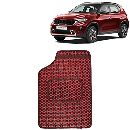 Image of Kingsway Dotted Design Car Floor Foot Mats Universal Fit for Kia Sonet, Model Year : 2020 Onwards, Water and Dustproof, Color Red, Set of 5 Pieces