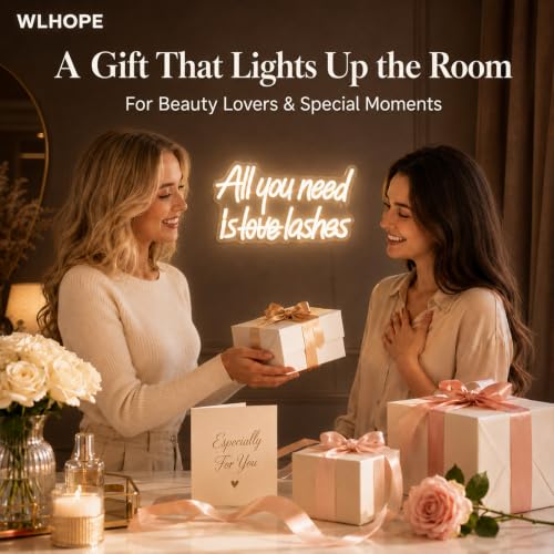 Image of WLHOPE All you need is Lashes Neon Sign, Warm White Led Neon Signs for Wall Decor, Lash Neon Signs Letter Neon Lights for Bedroom Bar Party Girls Room Nail Room Salon, Lash Room Decoration