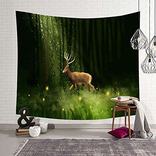 Tapiz de pared de bosque místico KnSam de poliéster decorativo verde y marrón de 150 x 150 cm