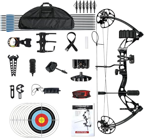 Wuxlisty Compound Bows Draw Weight 30-70lbs Ready to Shoot, Bow and Arrow Set for Adults, Archery Hunting Bow Set Come with All The Accessories (Black)