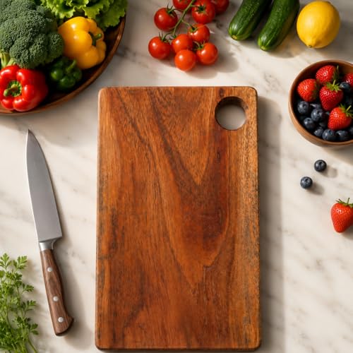 Image of Wooden Chopping Board for Kitchen | Single Block Acacia Chopping Board Wood | Wooden Chopping Board | Cutting Board Wooden for Vegetables, Fruits & Meat | Serving Board (38 x 20 x 1.5 cm)