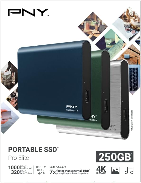 PNY Pro Elite CS2060 Color Edition 250GB USB 3.2 Gen 2 Portable SSD Type-C Dark Blue