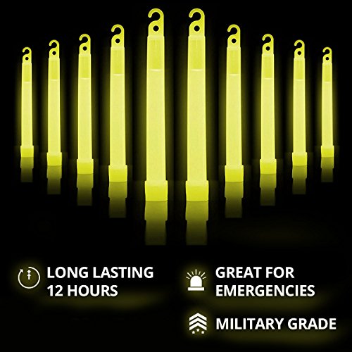 Cyalume Military Grade Yellow Glow Sticks - Premium Bright 6” Chemlight Emergency Glow Sticks With 8 Hour Duration (Bulk Pack Of 10 Chem Lights) #TOP4