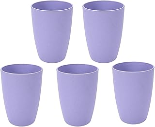NA 12oz Small Drinking Tumblers, Unbreakable Wheat Straw Cups for Camping Party, Reusable Water Glasses for Beverage Ice Tea, Dishwasher Safe (Set of 5, Purple)
