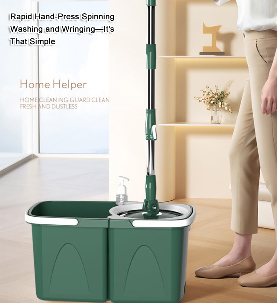 Freihändiger Schleudermopp mit Eimer, Dual-Drive-Selbstauswringsystem, EIN-Zug-Reinigung für Wohnböden, verdickter Einzeleimer, berührungsloses Nasswischen
