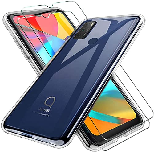 senza marchio, Compatible con Alcatel 1S (2021) 3L (2021) 6025D 6025 Funda protectora soft gel silicona transparente protección flexible suave TPU + película de cristal templado pantalla