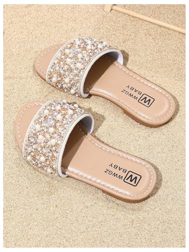 GORGLITTER Girl's Pearls Dress Flat Sandals Glitter Rhinestone Summer Open Toe Teens Slides2
