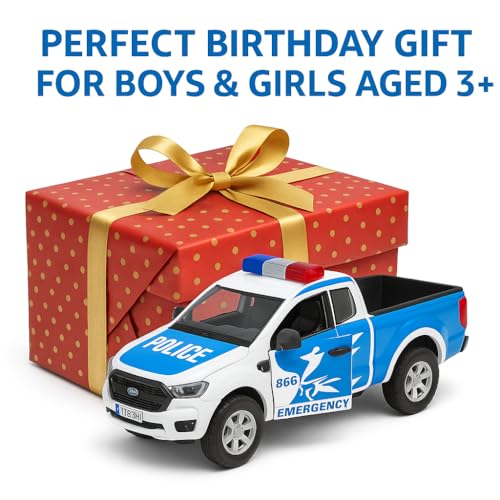 Image of Police Car Toy for Kids, Die Cast Metal Police Pickup Truck with Pull Back Action & Openable Doors, Sheriff Emergency Rescue Vehicle, Model Car Toy, Birthday Gift for Boys & Girls