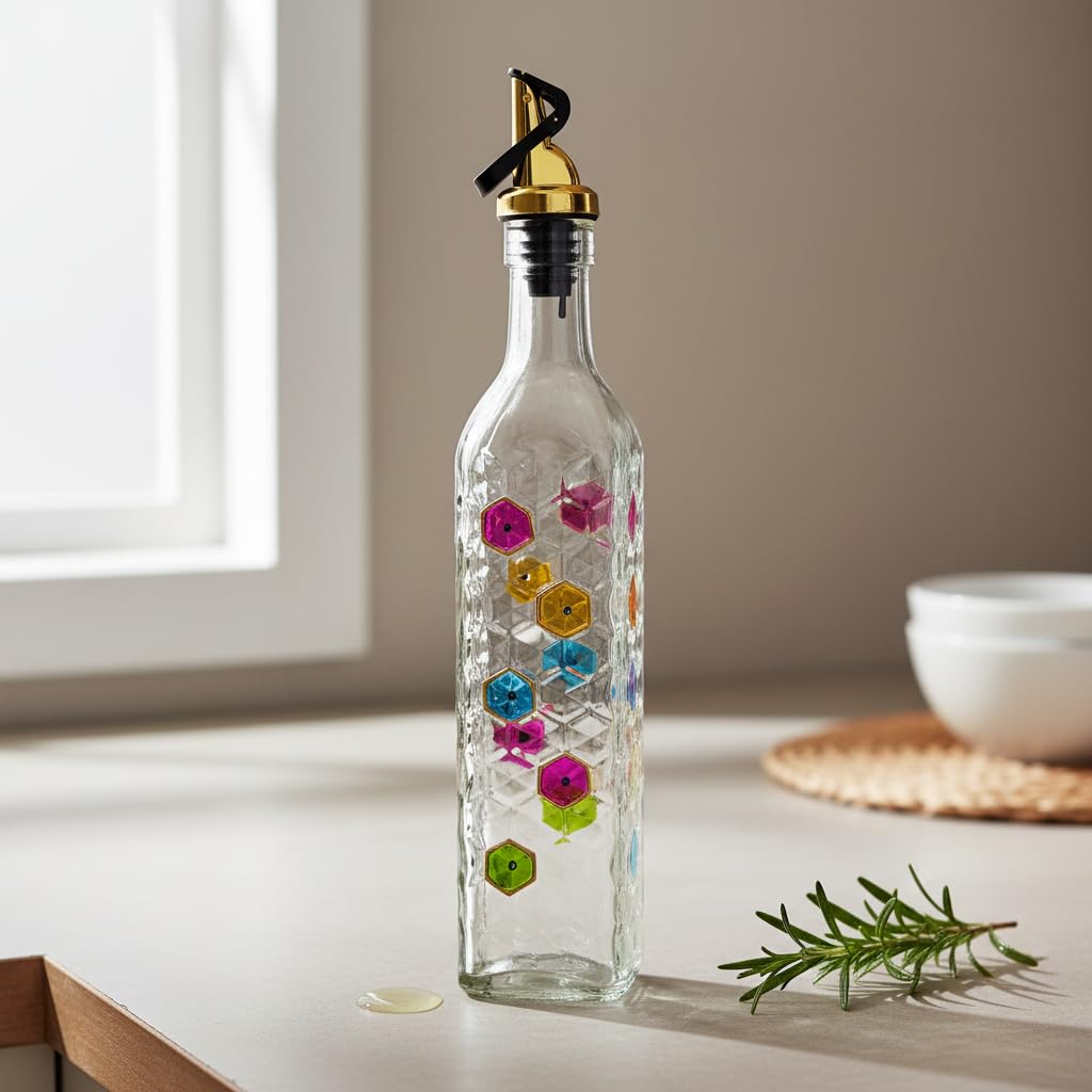 Ölspender Küche, Ölflasche aus, 500ML Goldrand + Sterne