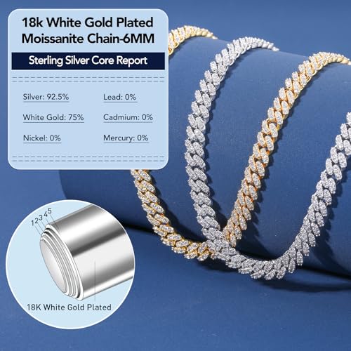 Moissanite Cuban Link Chain 5.3-11.8 Ct Miami Cuban Necklace 18k Gold Plated Sterling Silver 10MM/8MM/6MM Iced Out Moissanite Chain For Men Women3