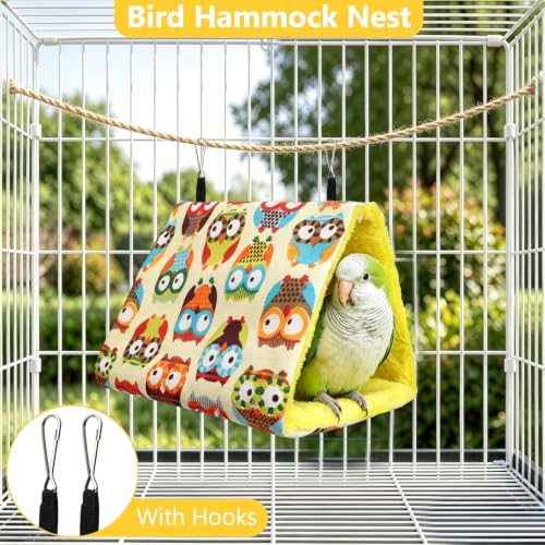 Image of Hypeety Bird Nest Cozy Hanging Bed Cage Warm Plush Hut for Bird, Yellow, L