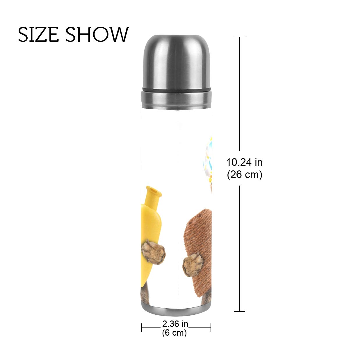 Taza de viaje aislada al vacío de acero inoxidable con doble pared a prueba de fugas, botella de taza con diseño de gato divertido personalizado impreso en piel auténtica, termo de 500 ml