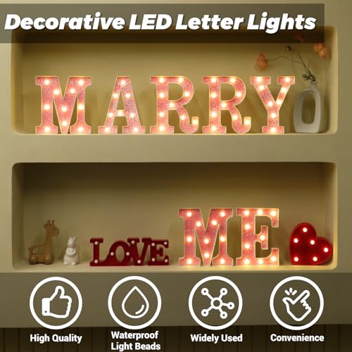 Image of LED Letter Lights Pink Glitter Marquee Letters Light Up Alphabet Letters Sign Battery Powered for Home Party Decoration Night Bar Wedding Birthday Christmas Lamp Girls Gift-red heart