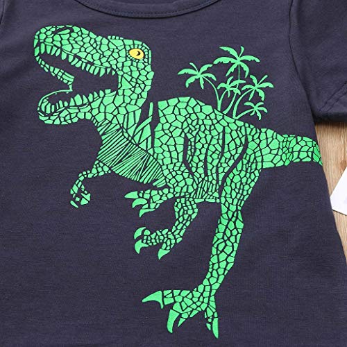 Conjunto de pijamas de verão com estampa de dinossauro e calça (azul-marinho, 6 anos)