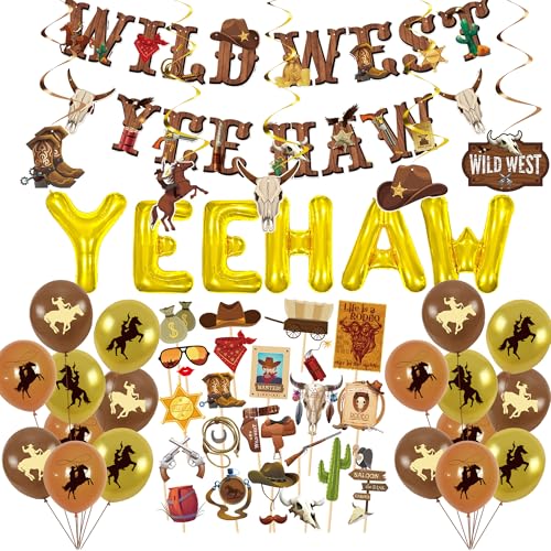 55PCS Western Party Decorations West Cowboy Banner West Wild Theme Supplies Yee Haw Ceiling Streamers for Boys Birthday Western Baby Show Party Decorations