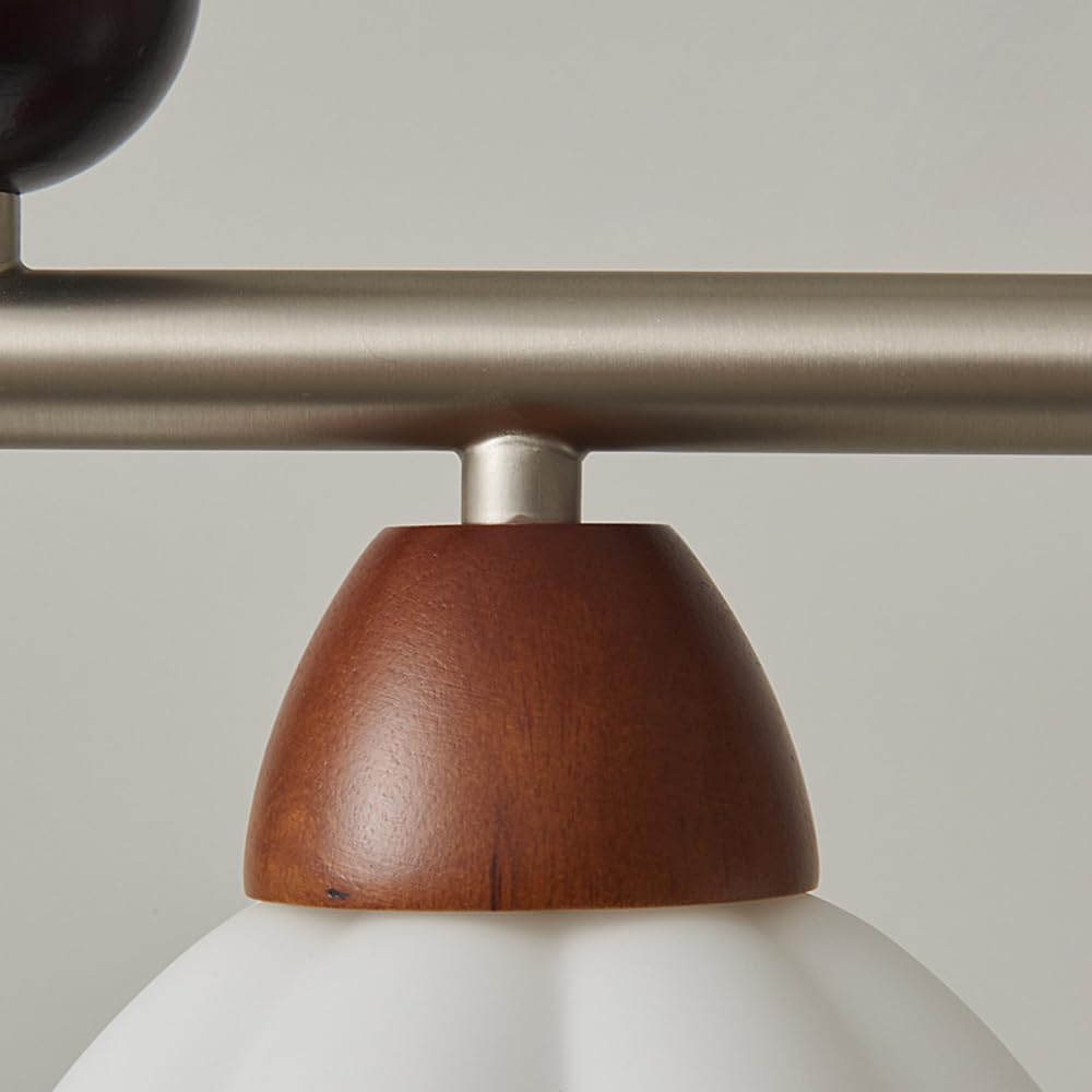 Dario in Vetro per Tavolo da Pranzo, da a Sospensione lineare Color Noce, Dario da soffitto in Stile Fattoria con Kit di Illuminazione per Dario E14 in Nichel sabbiato.