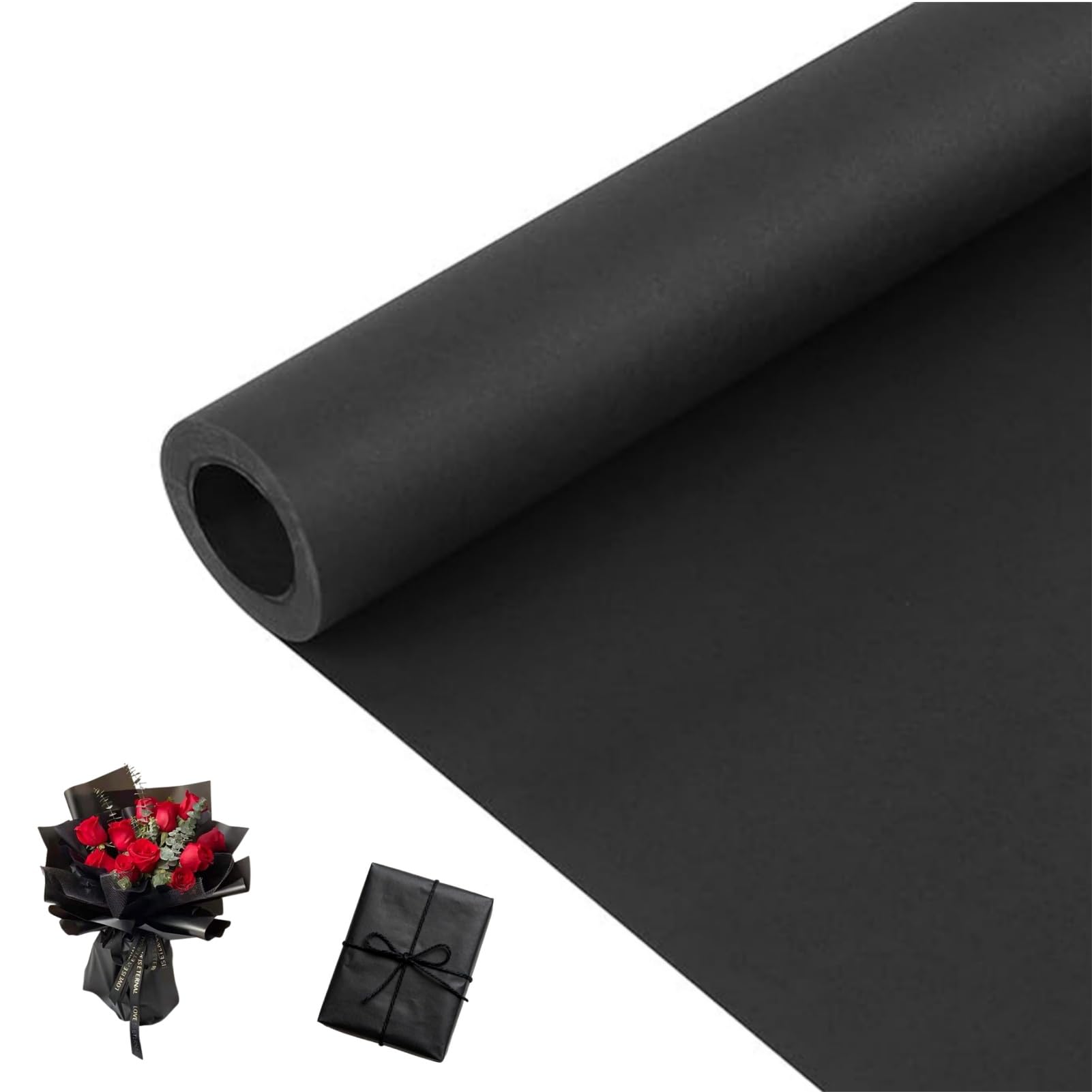 Black Wrapping Paper Roll, 38cm x 10m KraftPaper Roll Wrapping Parcel, Gift Wrap Paper for Birthday, Mother's Day Flowers Bouquet Packaging, Arts & Craft
