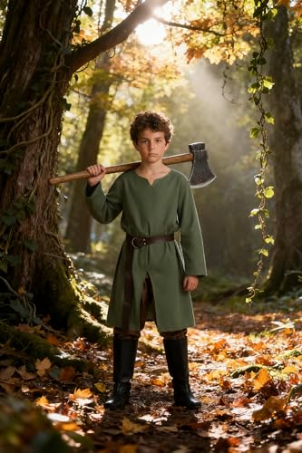 Disfraz completo medieval pirata verde para niños miniatura 2