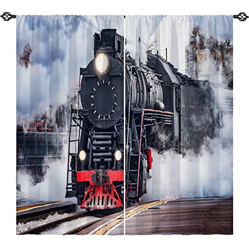 Anhope Steam Train Curtains Rod Pocket Light Filtering Window Drapes With Vintage Steam Engine Locomotive Print Pattern Decorative Privacy Curtains For Kids Bedroom Living Room 2 Panels 28 X 48 Inch #TOP2