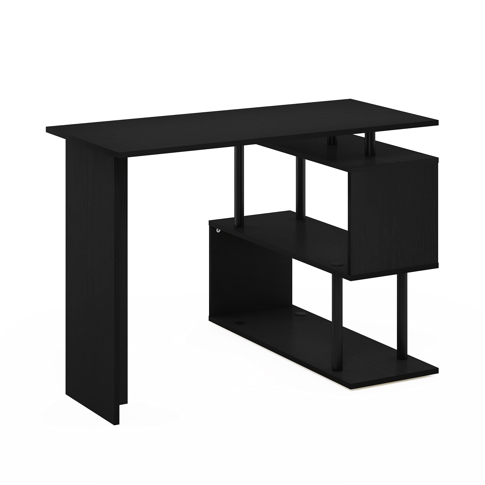 Furinno Moore Bureau D'ordinateur en Forme de L, Engineered Wood, Americano/Noir, 3 Niveaux