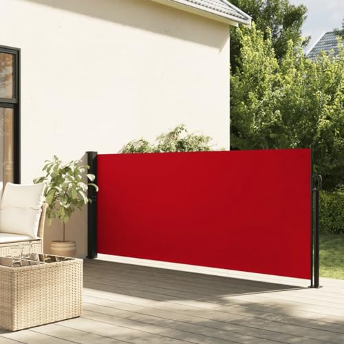Myheimly Seitenmarkise, Wandmarkise mit PU-Beschichtung, Sichtschutz für Balkon Terrasse Garten, Windschutz Markise, Ausziehbar Polyester Rot,140 x 600 cm
