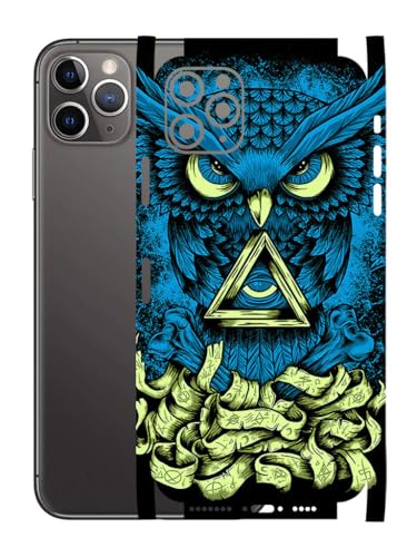 Image of AtOdds - Full Body Back Screen Guard Protector Film - Lamination Wrap Skin Sticker for iPhone 11 Pro Max | Scratchproof Matte Finish (Design - Blue Owl)