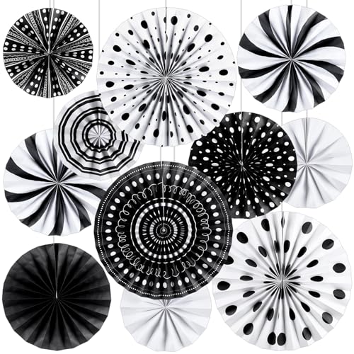 Image of 18 Pcs Black White Round Hanging Paper Fans,Back to School Paper Fans,Polka Dot Classroom Decor,Round Garlands Bulletin Board Decorations for Party Supplies Classroom Decor