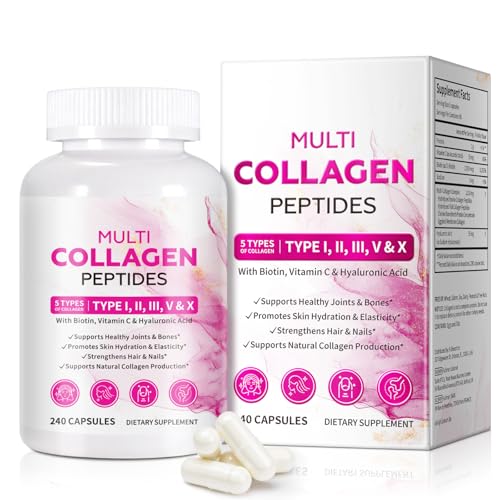 Multi Colágeno Hidrolizado 5 Tipos I,II,III,V,X 240 Cápsulas, Cabello, Uñas, Articulaciones y Huesos