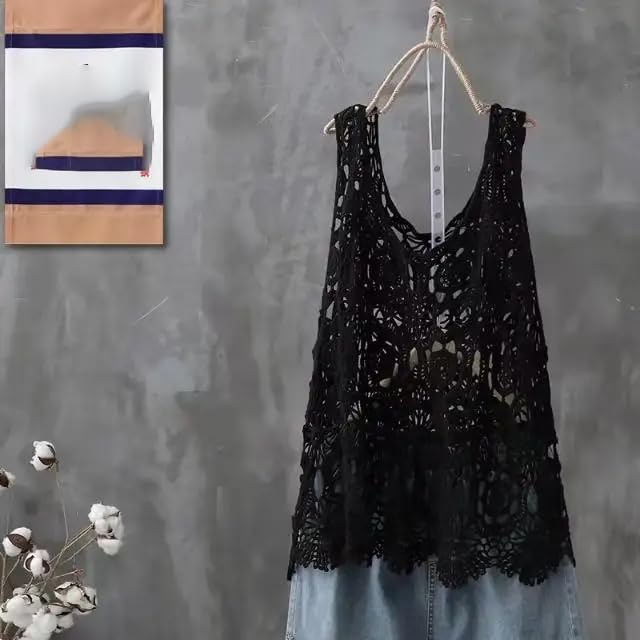 LIXINGHEITANG Women Spring Crochet Camisole Bohemian Out Collar Knitted Vest Casual Loose Sleeveless Top4
