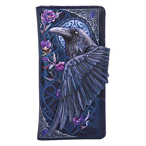 Nemesis Now Ravens Flight Black Wing Floral Embossed Purse, Hand-Painted Gothic Wallet, Folklore-Inspired Design, Multiple Card Slots, 18.5cm