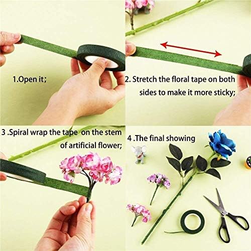HAKACC Floral Tape Stem Wrap Florist Tape Green Tape for Bouquet Flowers,Pack of 6