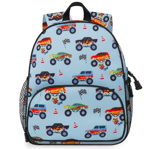 Image of Kids Boys Backpack 4-6: Toddler Bag for Travel Preschool Kindergarten, Kids Monster Truck Backpack