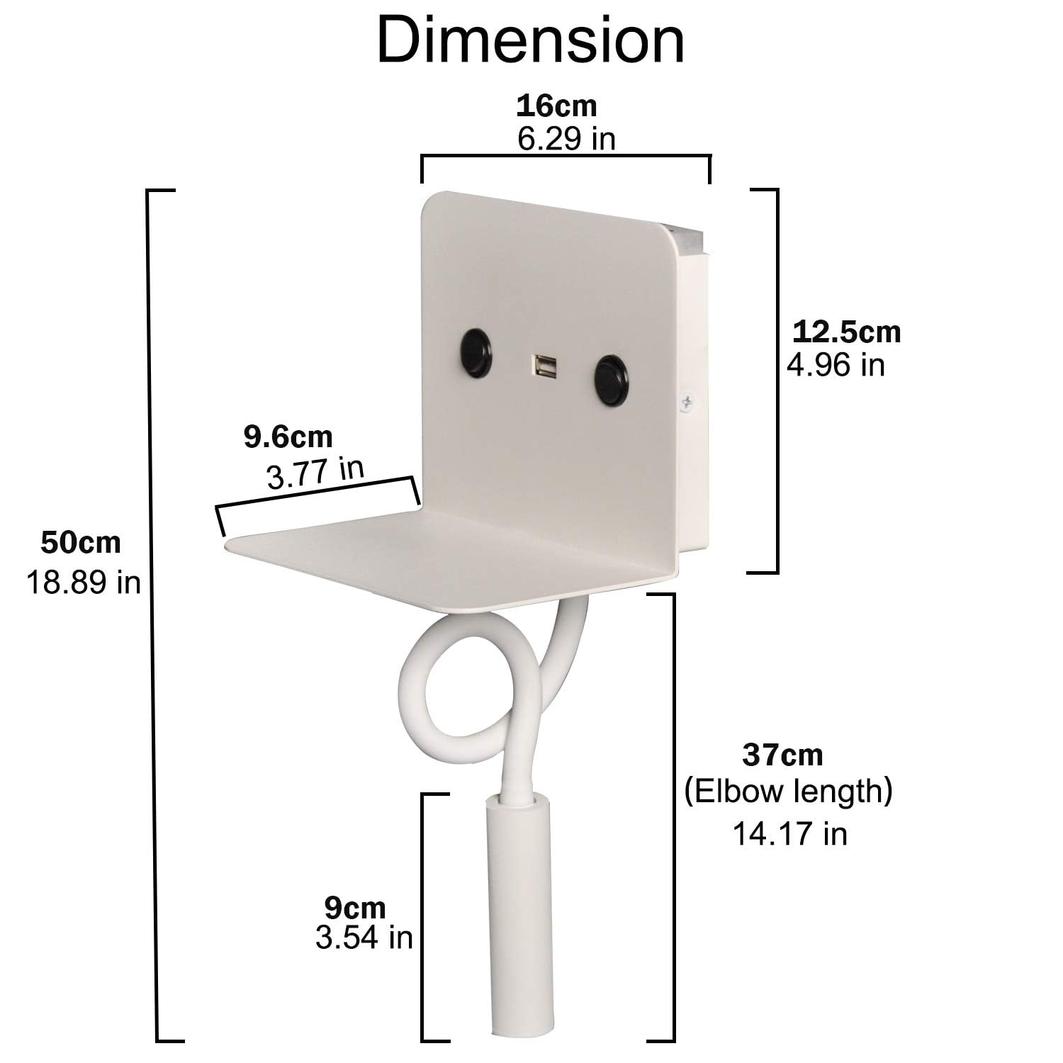 Lampada da parete LED da lettura "SLANGE" 3W + 6W, orientabile e con base di ricarica USB