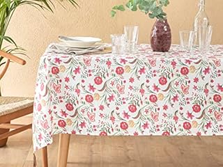 English Home Rectangular Tablecloth with Tassel Floral Print Washable Table Cloth Dining Table Cover for Kitchen Birthday Picnic Thanksgiving 150x220 cm, Pink