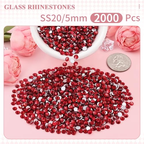 Image of 2000PCS SS20 /5mm Crystal Glass Rhinestones for Bedazzling (Dark Siam) | Flatback Rhinestones for Crafting DIY Nail Art Makeup Decoration, Gems Diomand Charms for Tumbler Shoes Clothing Mug