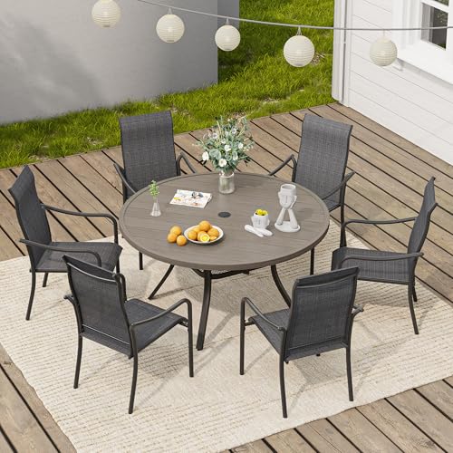 Image of VICLLAX 47.2 inch Round Patio Table, Outdoor Dining Table for 6 with Umbrella Hole for Garden Lawn Deck Backyard, Antique Grey