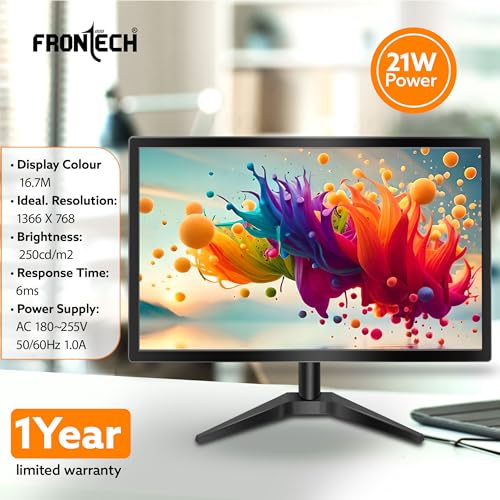 Image of FRONTECH 18.5-inch (46.99cm), LED, HD 1366x768, 60Hz, Black, HDMI & VGA Input, 16.7M Colors, Glossy Panel, Slim Design, Wall Mountable Monitor (MON-0061)