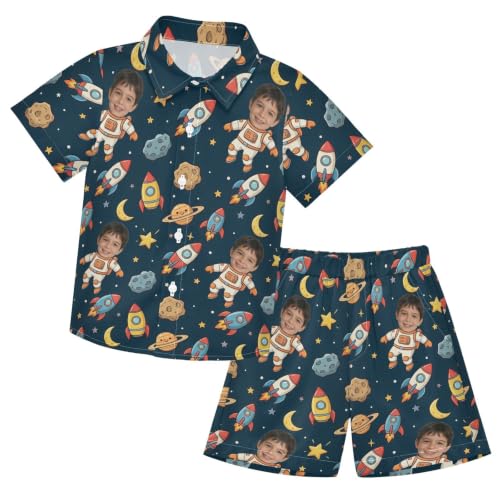Image of 3T Toddler Boy Shorts Set Teal Hawaiian Button Down Shirts Summer Outfits for Little Boy