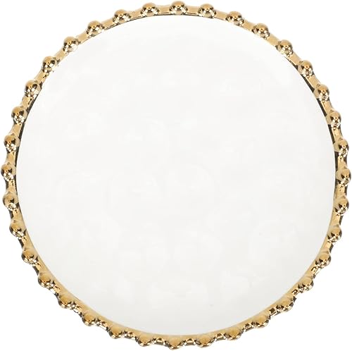 Hemoton Plato blanco de cerámica con borde dorado platos redondos de sushi bandeja para servir ensalada de postre bandeja de porcelana europea para