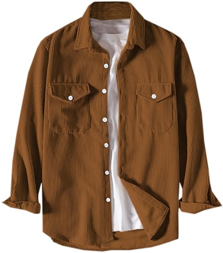 Chemise en velours côtelé marron QZH.DUAO pour homme taille XL à manches longues