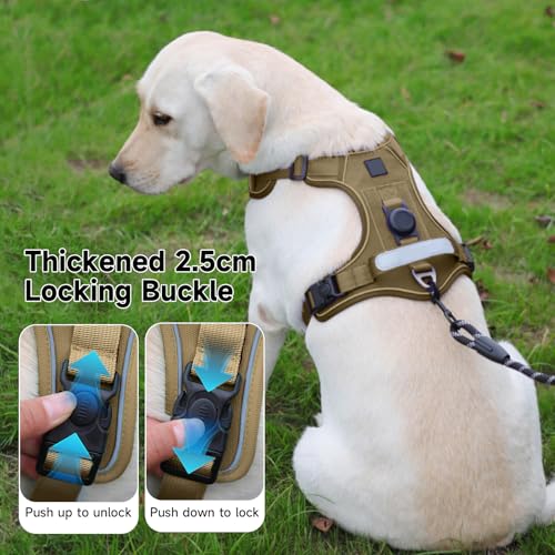 Hundegeschirr Mittelgroße Hunde, Wefaly Reflektierendes Verstellbare Geschirr Hund ohne Zug & Würgen Weich Atmungsaktiv Brustgeschirr mit Gepolstert Grifff für Kleine Mittlere Große (Kaki, M)